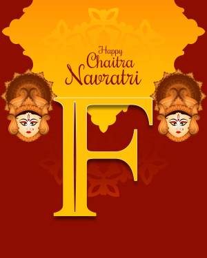 Chaitra Navratri greeting with Goddess Durga and the letter F