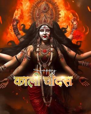 Image of Goddess Kali with text 'Happy Kali Chaudas'