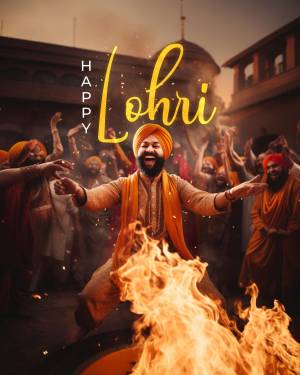 People celebrating Lohri festival with bonfire and traditional dance.