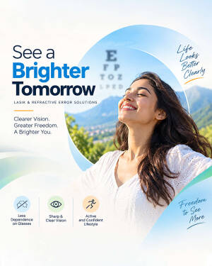 A smiling young woman enjoying clear vision in a sunny, scenic landscape, promoting Lasik eye surgery.