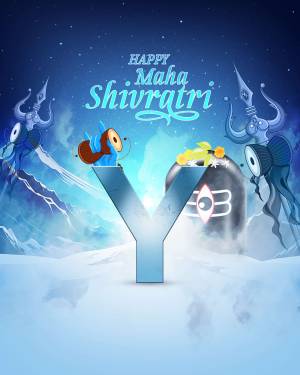 Illustration of Lord Shiva with the letter 'Y' and festive elements for Maha Shivaratri