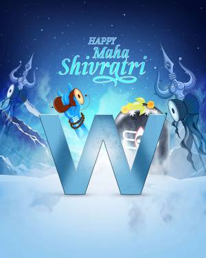 Happy Maha Shivaratri greeting with Lord Shiva elements and the letter 'W'