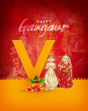 Gangaur festival greeting with traditional dolls and decorations