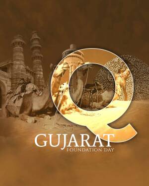 Gujarat Foundation Day poster with a camel and historical architecture