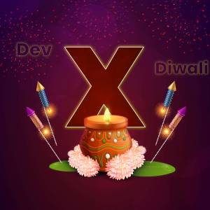 Letter X with Diwali decorations including a candle, fireworks, and flowers.