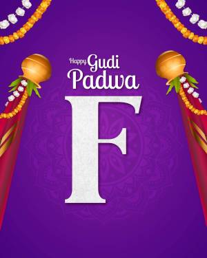 Gudi Padwa festive greeting with a decorated Gudi and the letter F
