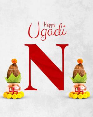 Ugadi festival greeting with coconut and floral decorations