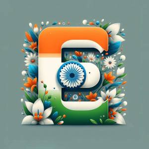 Letter E decorated with Indian flag colors and flowers