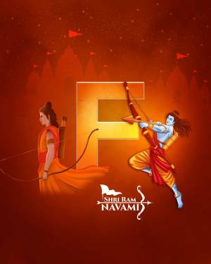Ram Navami illustration with Lord Rama aiming an arrow and the letter F