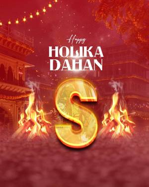 Holika Dahan celebration with a large 'S' symbol and bonfire