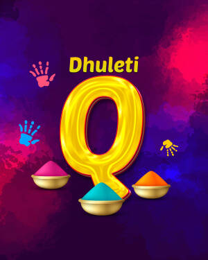 Colorful image with the letter 'Q' and handprints representing the Dhuleti festival.