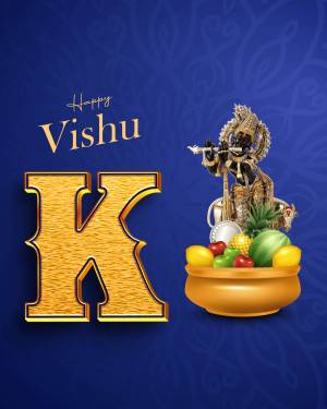 Vishu greeting with Lord Krishna and fruits