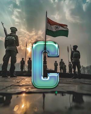 Indian flag waving with soldiers and a prominent 'C' letter.