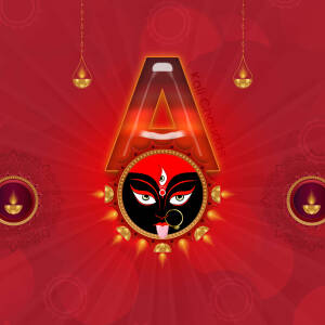 Digital illustration of Goddess Durga's face within the letter 'A' for Kali Chaudas