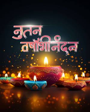 Diwali celebration with lit diyas and festive text