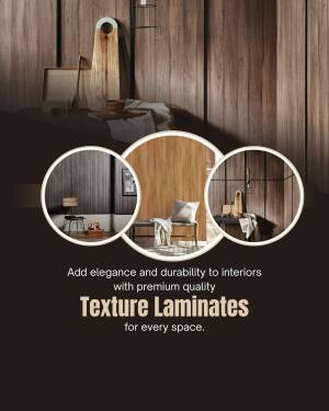Interior design featuring wood texture laminates with circular showcases of room settings.