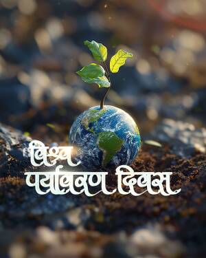A small plant growing from the top of the Earth, symbolizing environmental protection and growth.