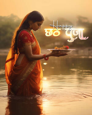 A woman offering prayers during Chhath Puja