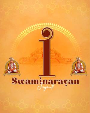 Swaminarayan Jayanti festival poster with a central '1' and images of Swaminarayan