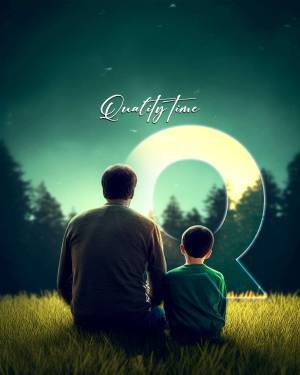 Father and son silhouetted against a moonlit landscape