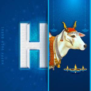 Image depicting a cow and the letter 'H' with a festive background for Vagh Baras
