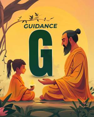 Illustration of a guru and a young disciple in a meditative setting.