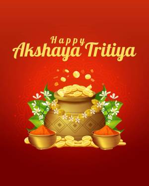 Akshaya Tritiya festive greeting with pot of gold and traditional elements