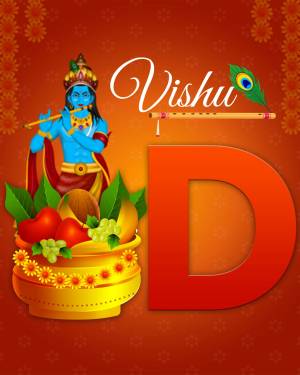 Vishu greeting with Lord Krishna and festive fruits