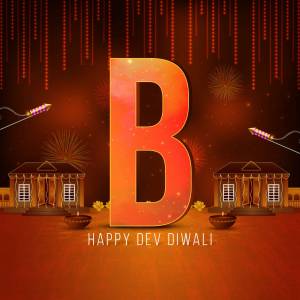 Letter B with Diwali fireworks and traditional houses