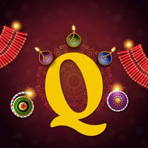 Letter Q with Diwali decorations