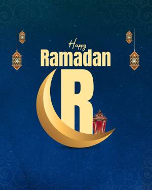 Ramadan Kareem greeting with crescent moon and lanterns