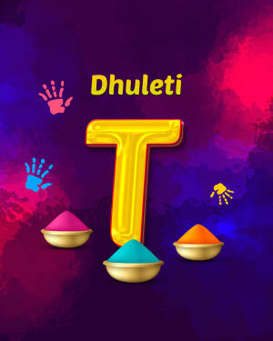 Colorful image with the letter T and handprints representing the Dhuleti festival.