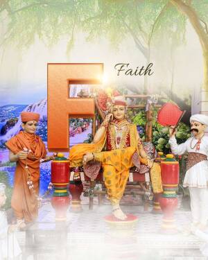 Statues depicting a scene with traditional Indian figures and the letter 'F'