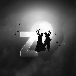 Silhouette of Garba dancers with the letter Z and a full moon
