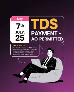 Illustration of a man working on a laptop with a TDS payment reminder in the background.