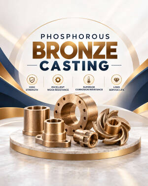 A collection of precision phosphorous bronze casting parts on a marble platform.