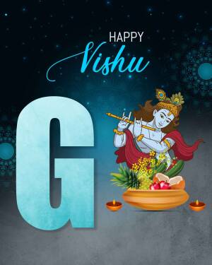 Vishu festival greeting with Lord Krishna and decorative elements