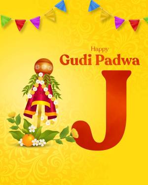 Gudi Padwa festive greeting with a Gudi and decorative elements