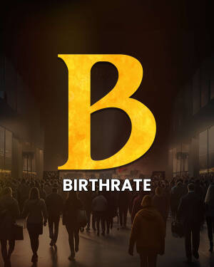 Movie poster for Birthrate featuring a large golden 'B' and blurred figures in the background.