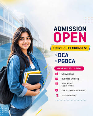 A smiling female student holding books with university course admission details