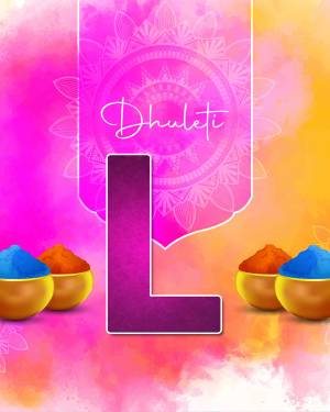 Colorful Dhulleti festival graphic with powder and letter L