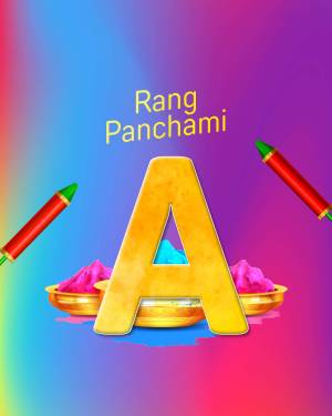 Letter A with Holi colors and water guns
