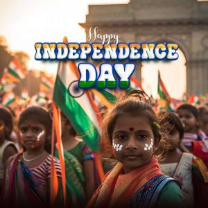 Children celebrating Indian Independence Day with the India Gate in the background