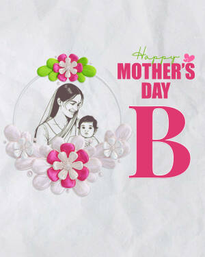 Illustration of a mother and baby with floral decorations and the text 'Happy Mother's Day'