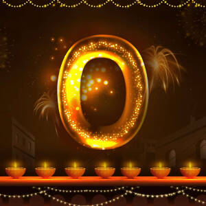 Glowing number zero with Diwali lights and fireworks