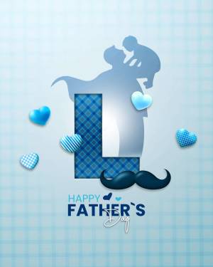 Silhouette of a father and child with hearts and mustache for Father's Day