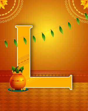 Decorative letter L with traditional Indian elements