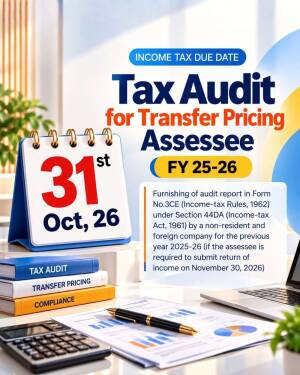 Tax audit due date reminder for transfer pricing assessees featuring a calendar showing 31st October 2026