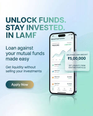 A mobile smartphone display showing a mutual fund portfolio investment dashboard with a prompt to unlock loan funds.