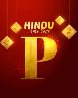 Hindu New Year greeting with golden accents and a red background